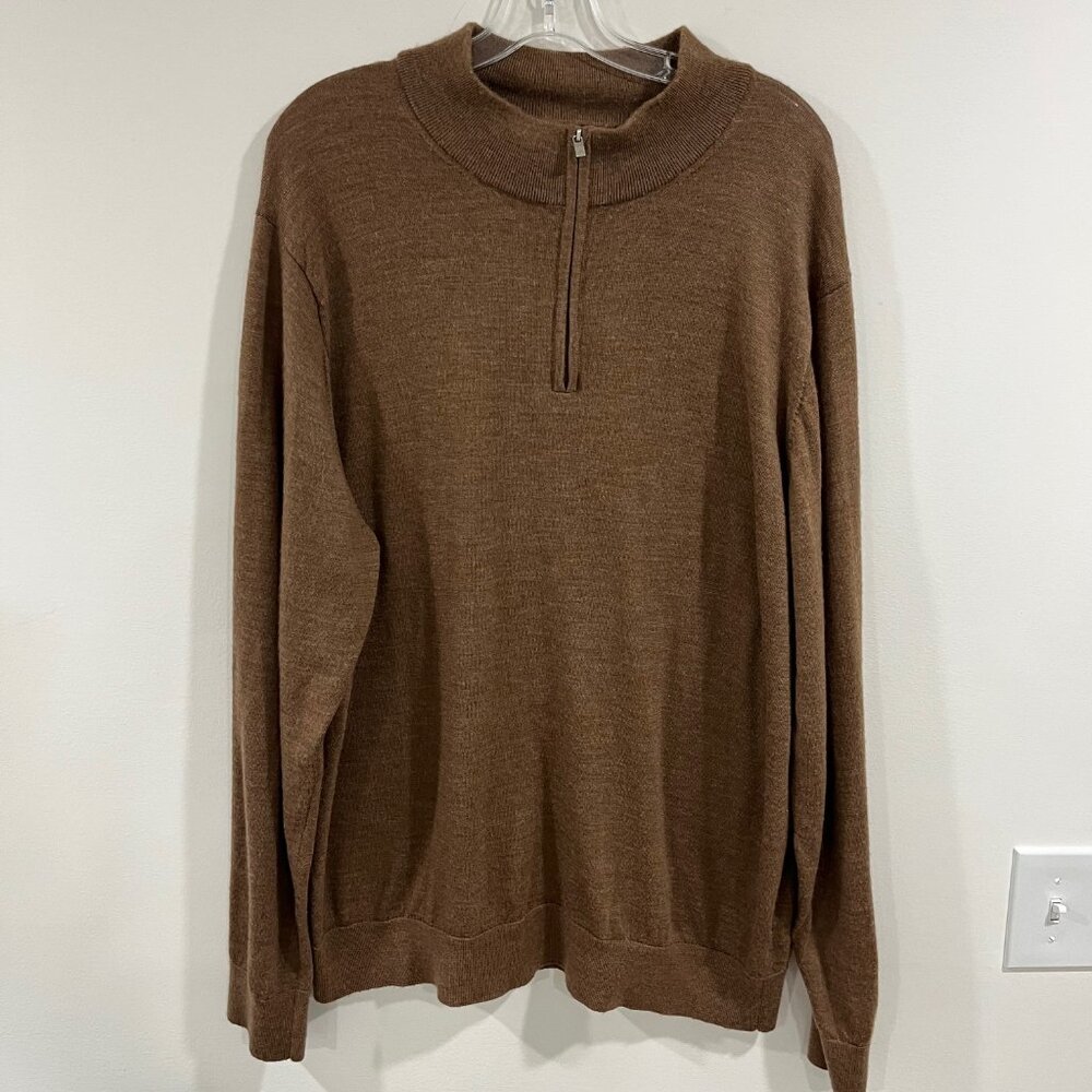 David Donahue Sweater 1/4 Zip Pullover Sweatshirt Brown  Size 2XL Merino Wool